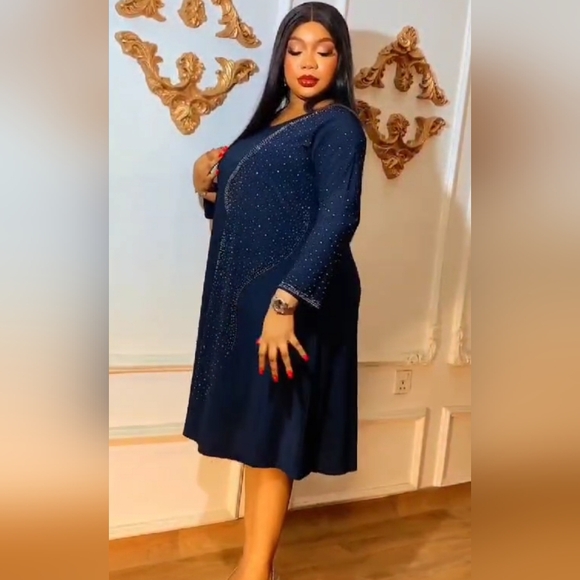 NWT Navy Rhinestone Studded OS Dress - Picture 4 of 4